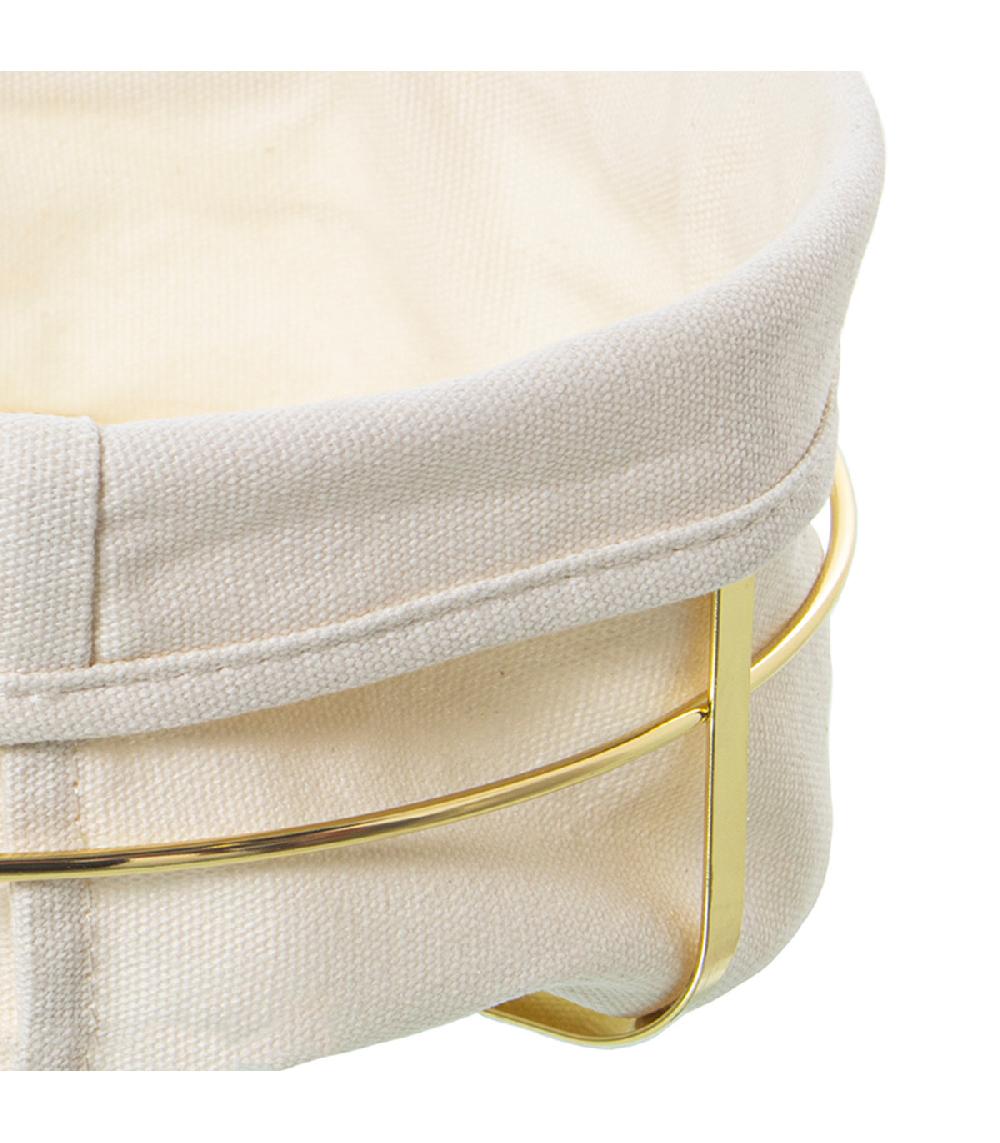 Wadiga Corbeille à Pain Ronde En Métal Doré Et Intérieur En Coton Blanc