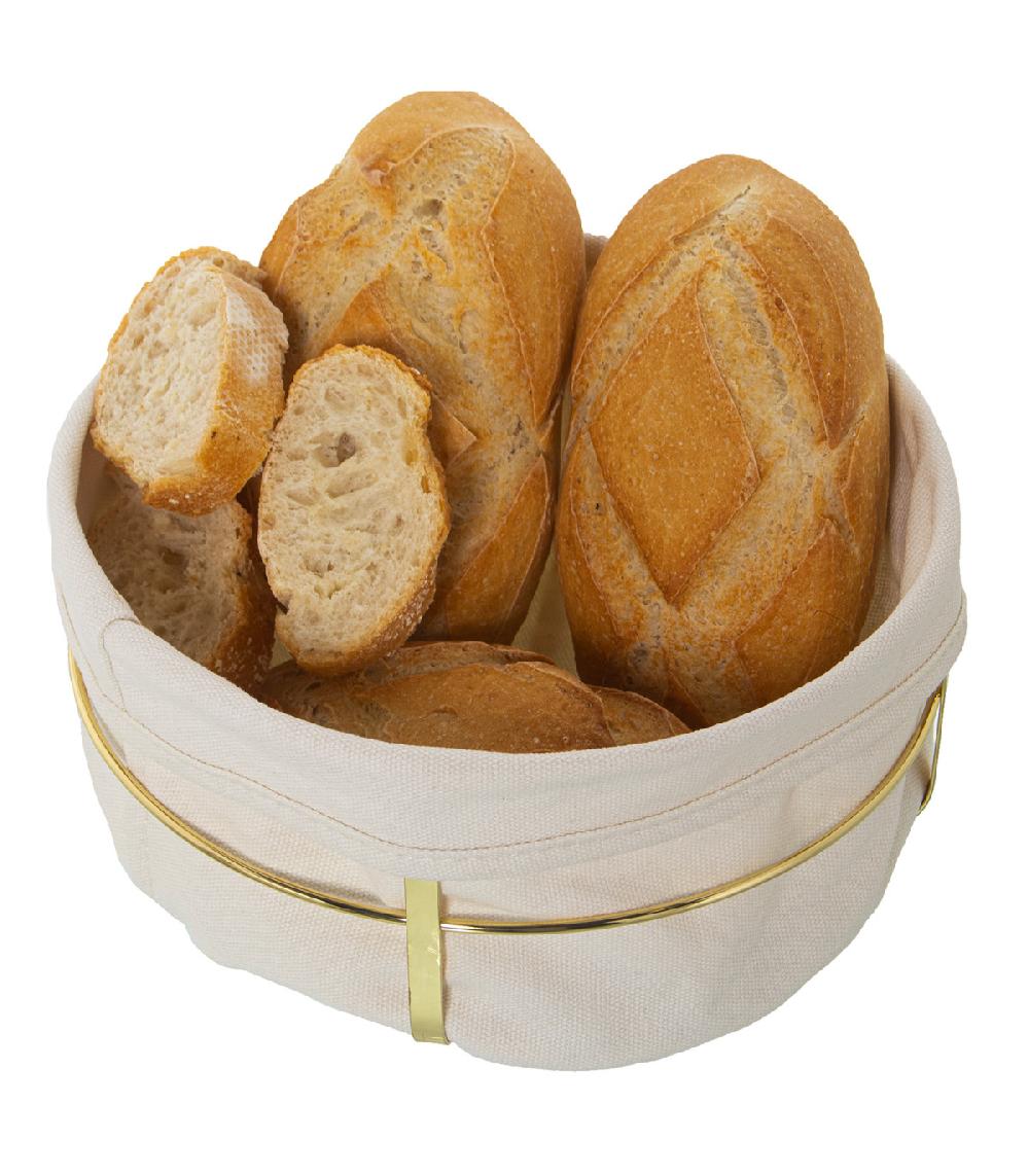 Wadiga Corbeille à Pain Ronde En Métal Doré Et Intérieur En Coton Blanc