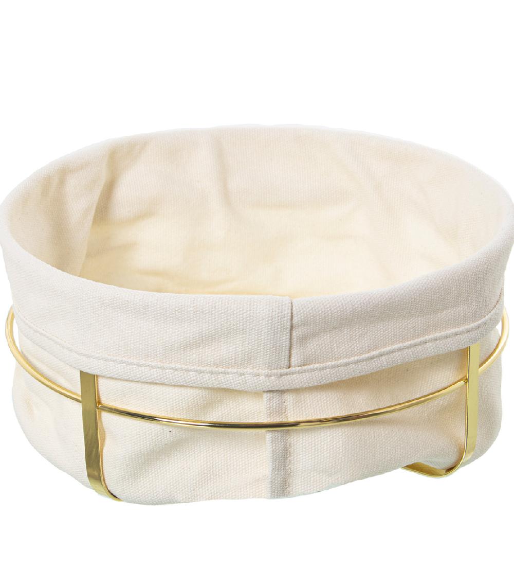 wadiga Corbeille à pain ronde en métal doré et intérieur en coton blanc