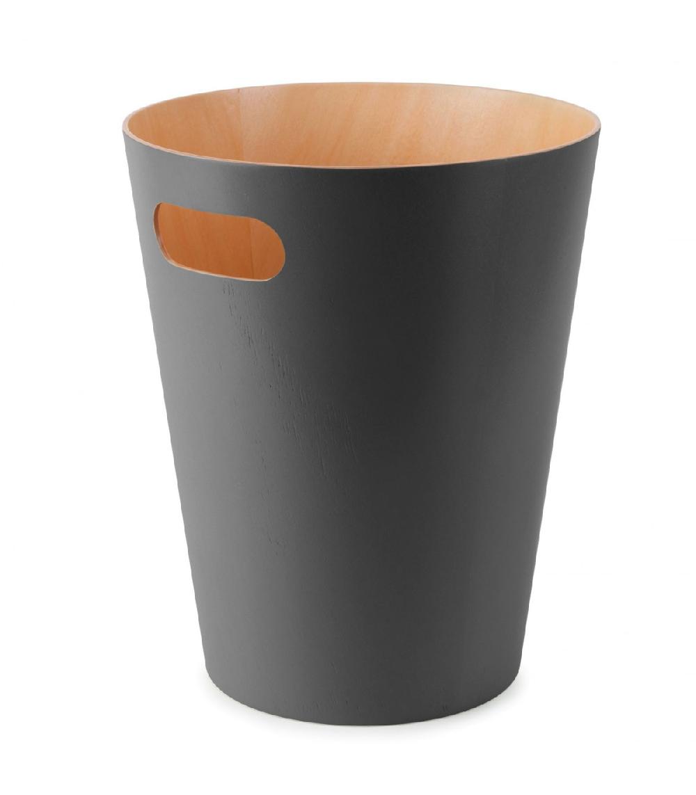 wadiga Corbeille à Papier de Bureau Gris Charbon en Bois Woodrow
