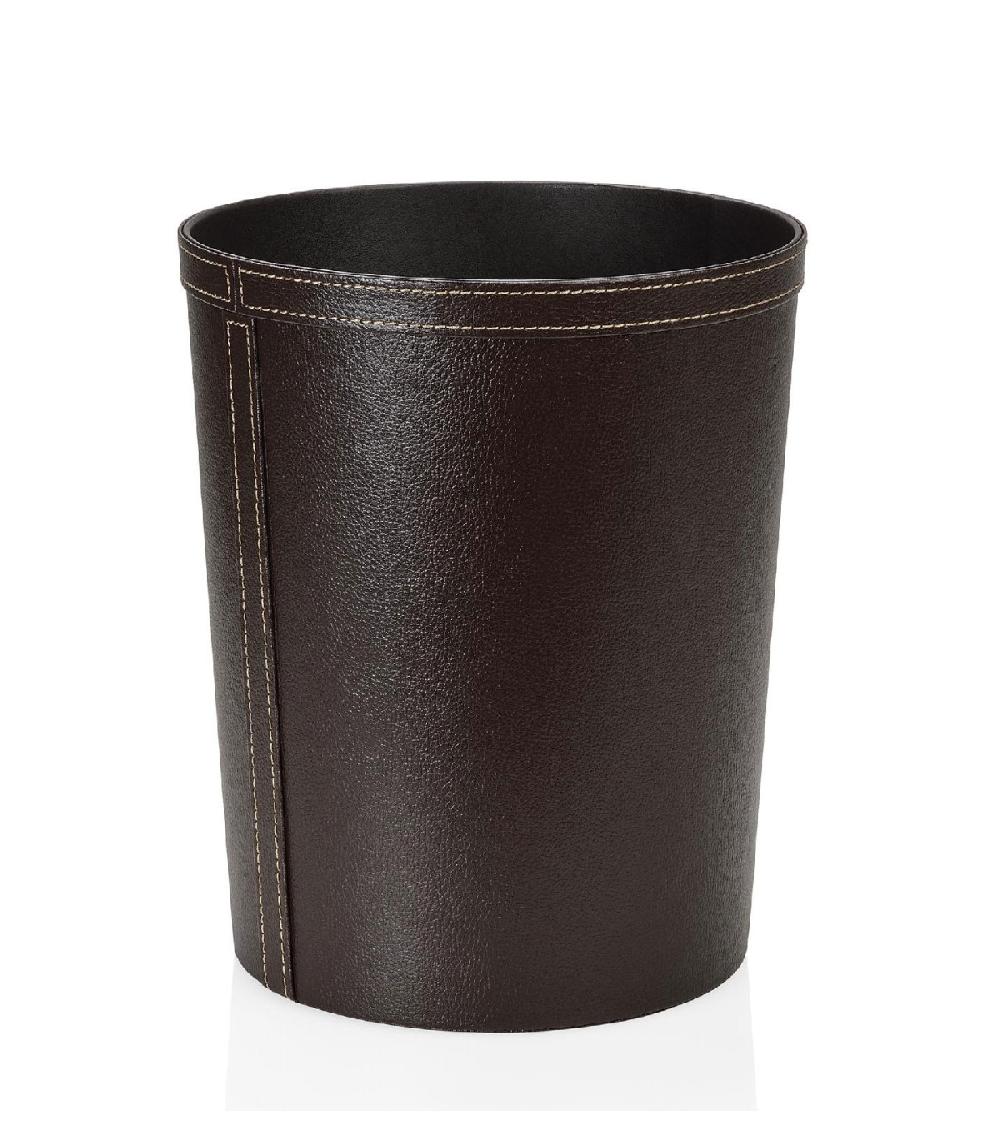 wadiga Corbeille à Papier de Bureau Ronde Similicuir Marron