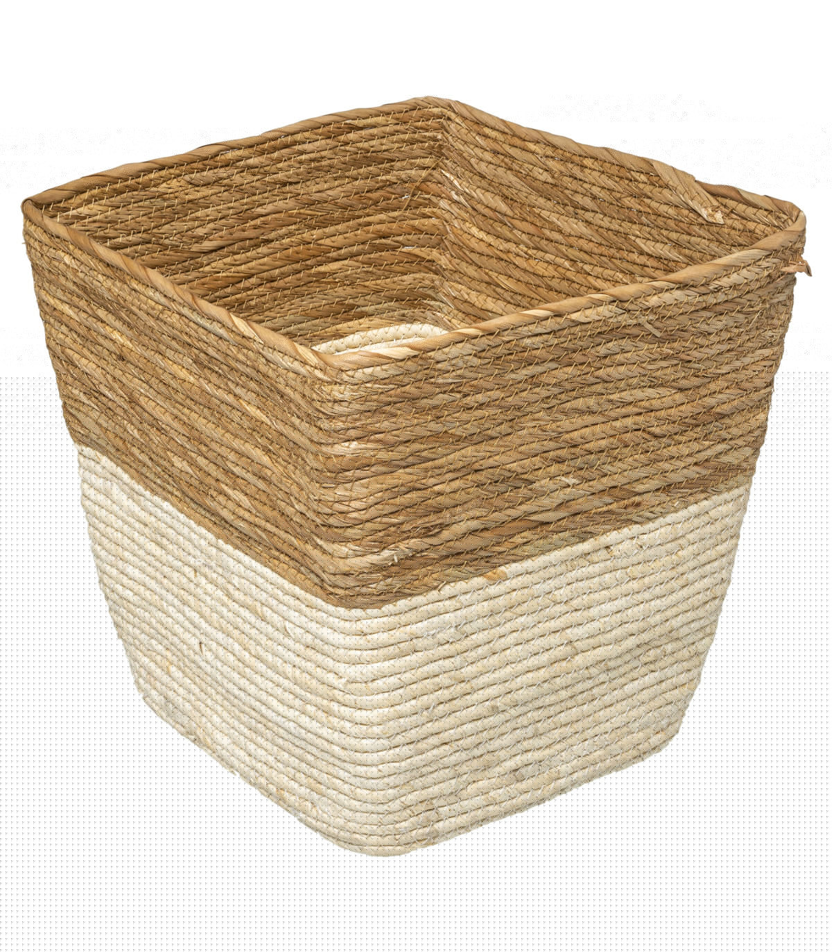 wadiga Corbeille à papier tressée blanc et marron - 31x31x31cm