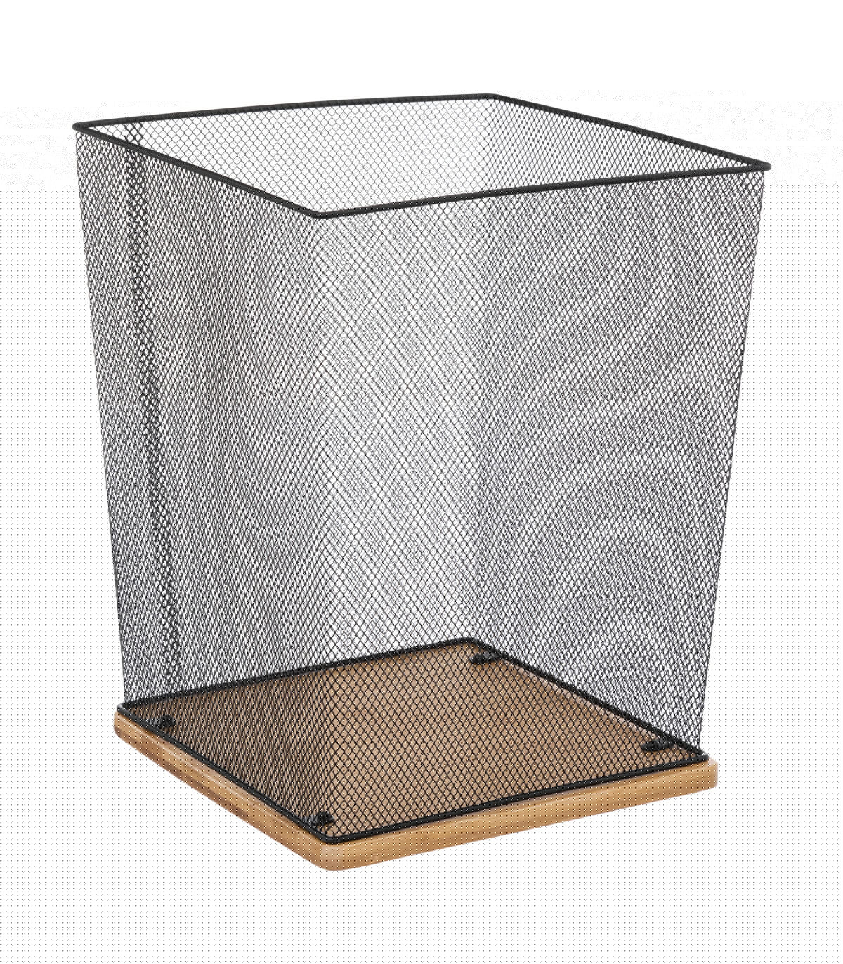 wadiga Corbeille de bureau en métal noir et bois - 26.5x26.5x32.5cm