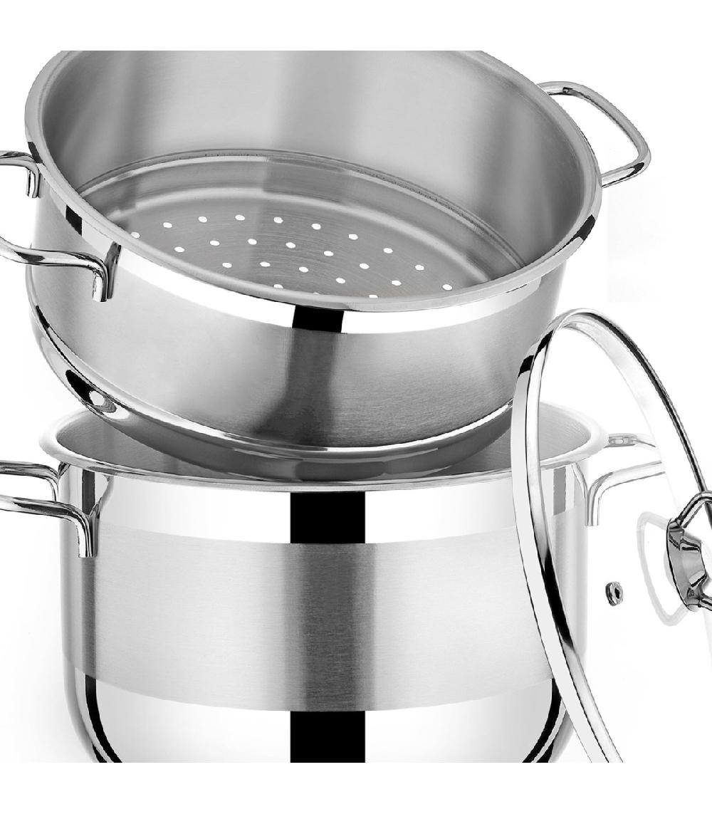 Wadiga Couscoussier Toux Feux Inox Et Couvercle En Verre 6L
