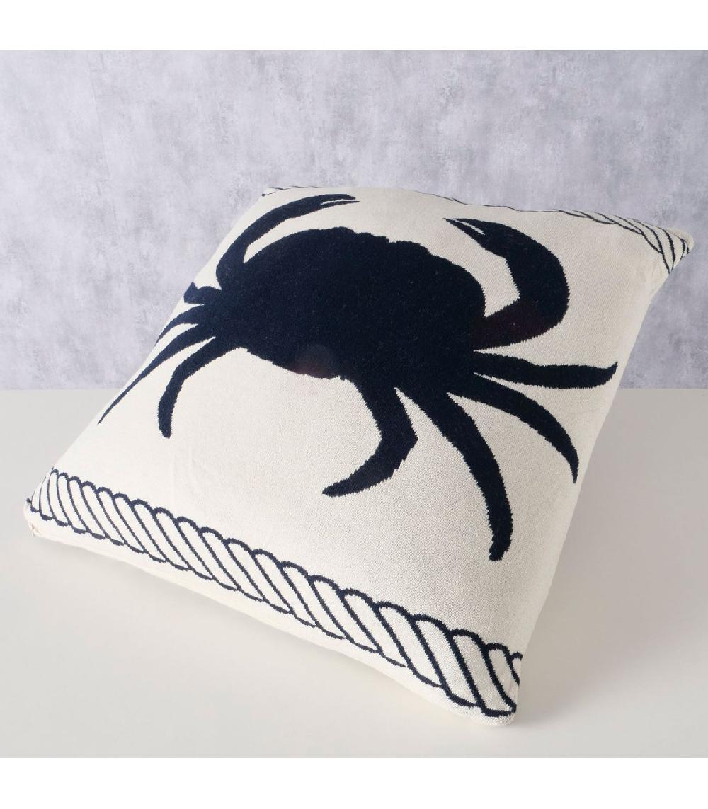 Wadiga Coussin Carré Crabe Bleu Foncé Et Blanc 50x50cm