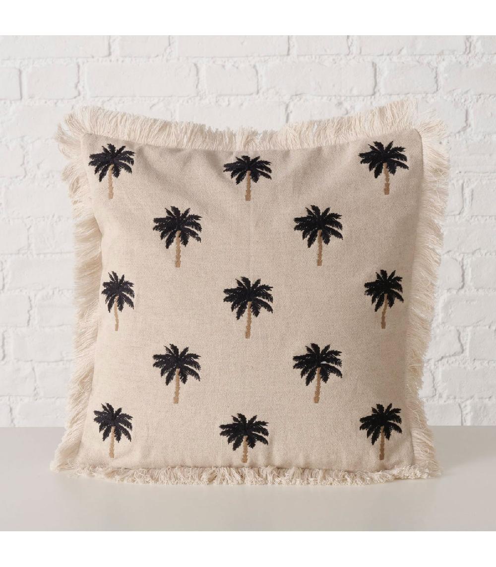 Wadiga Coussin Carré En Lin Avec Frange Palmiers 43x43cm