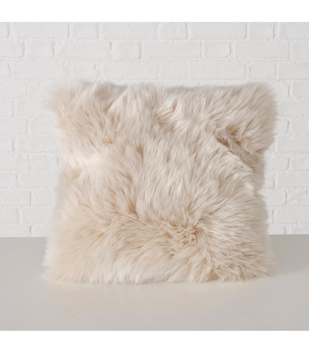 Wadiga Coussin Carré Fausse Fourrure Beige 40x40x13cm