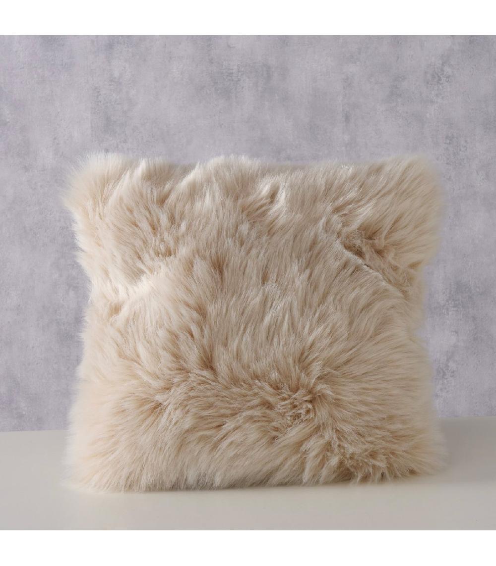 Wadiga Coussin Carré Fausse Fourrure Beige 40x40x13cm