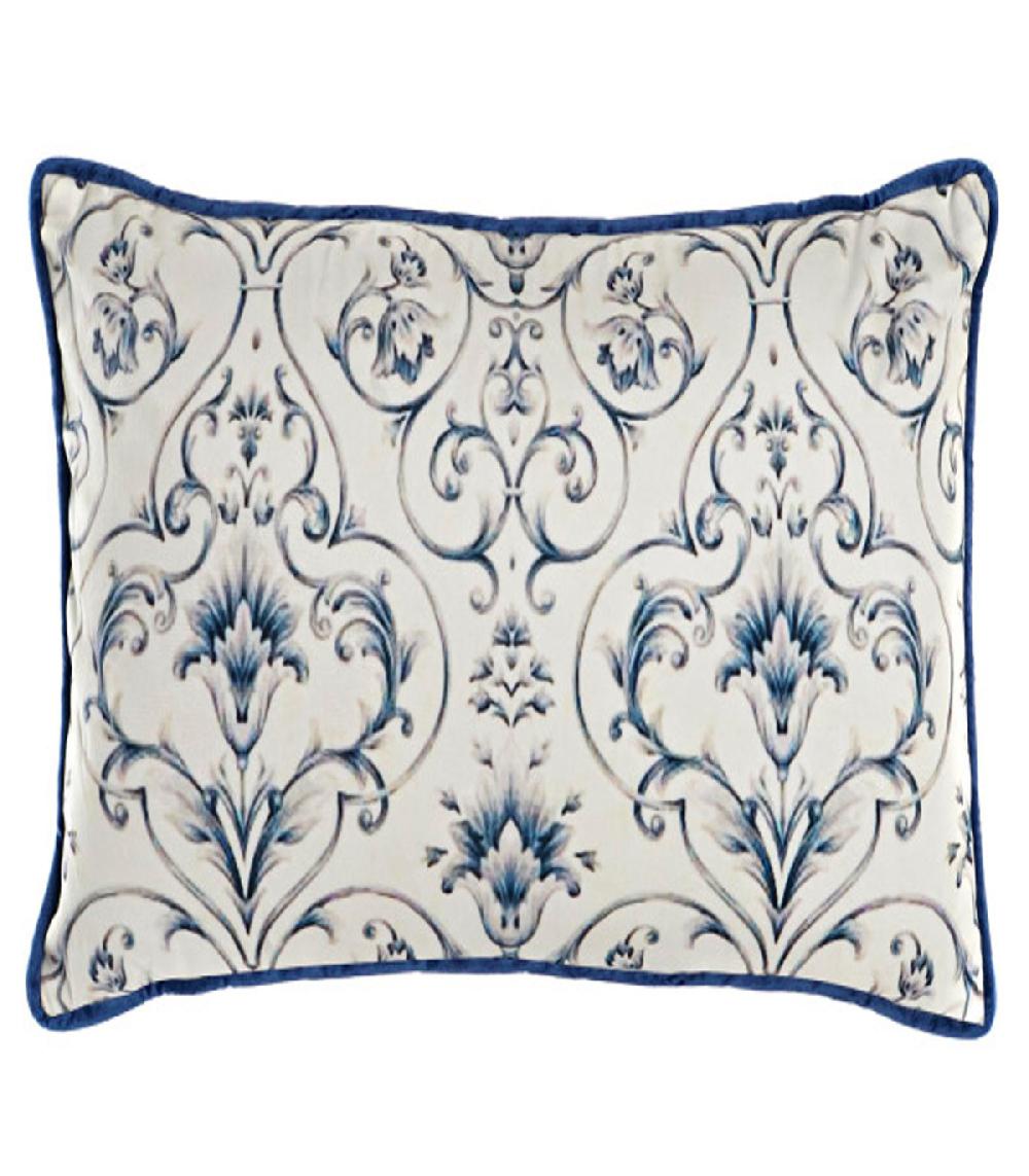 wadiga Coussin carré velours beige et bleu floral 45x45x10cm