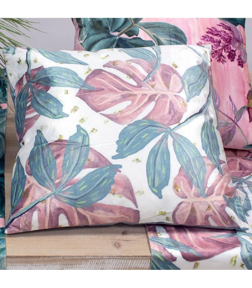 Wadiga Coussin Carré Velours Motifs Feuilles 45x45cm