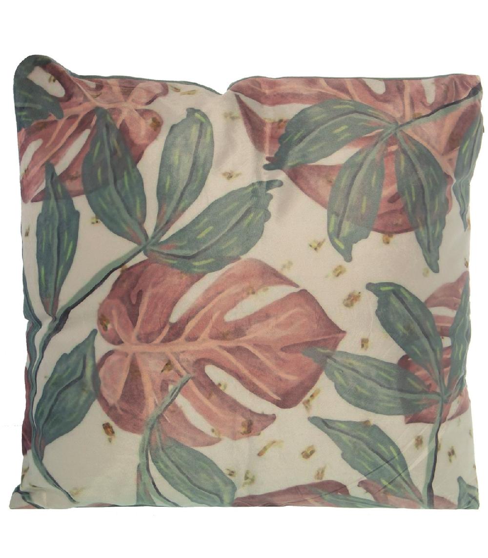 wadiga Coussin carré velours motifs feuilles 45x45cm