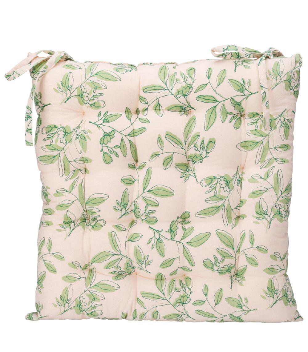 wadiga Coussin de chaise beige et vert feuillage 40x40cm