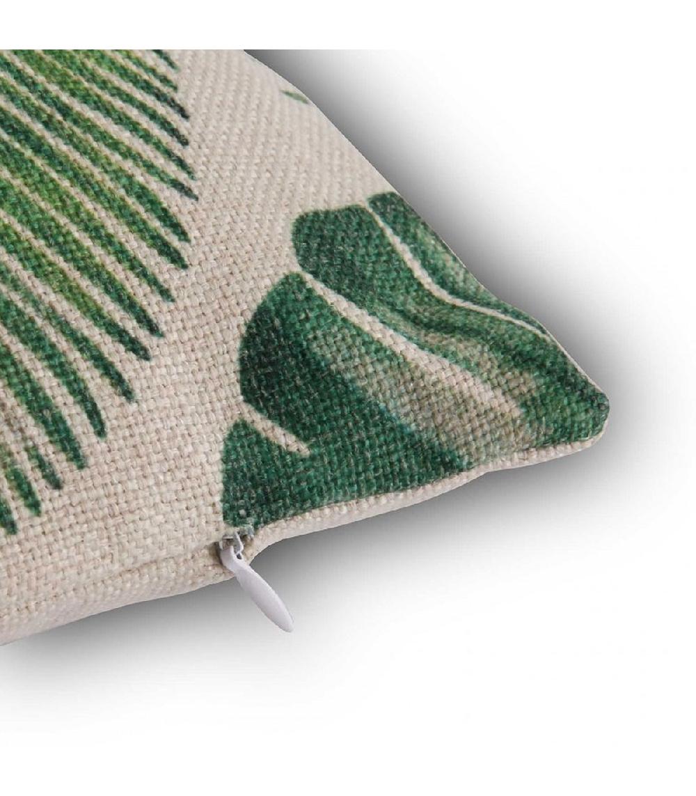 Wadiga Coussin Décoratif Carré Feuilles Vertes Tropique En Polyester Effet Lin