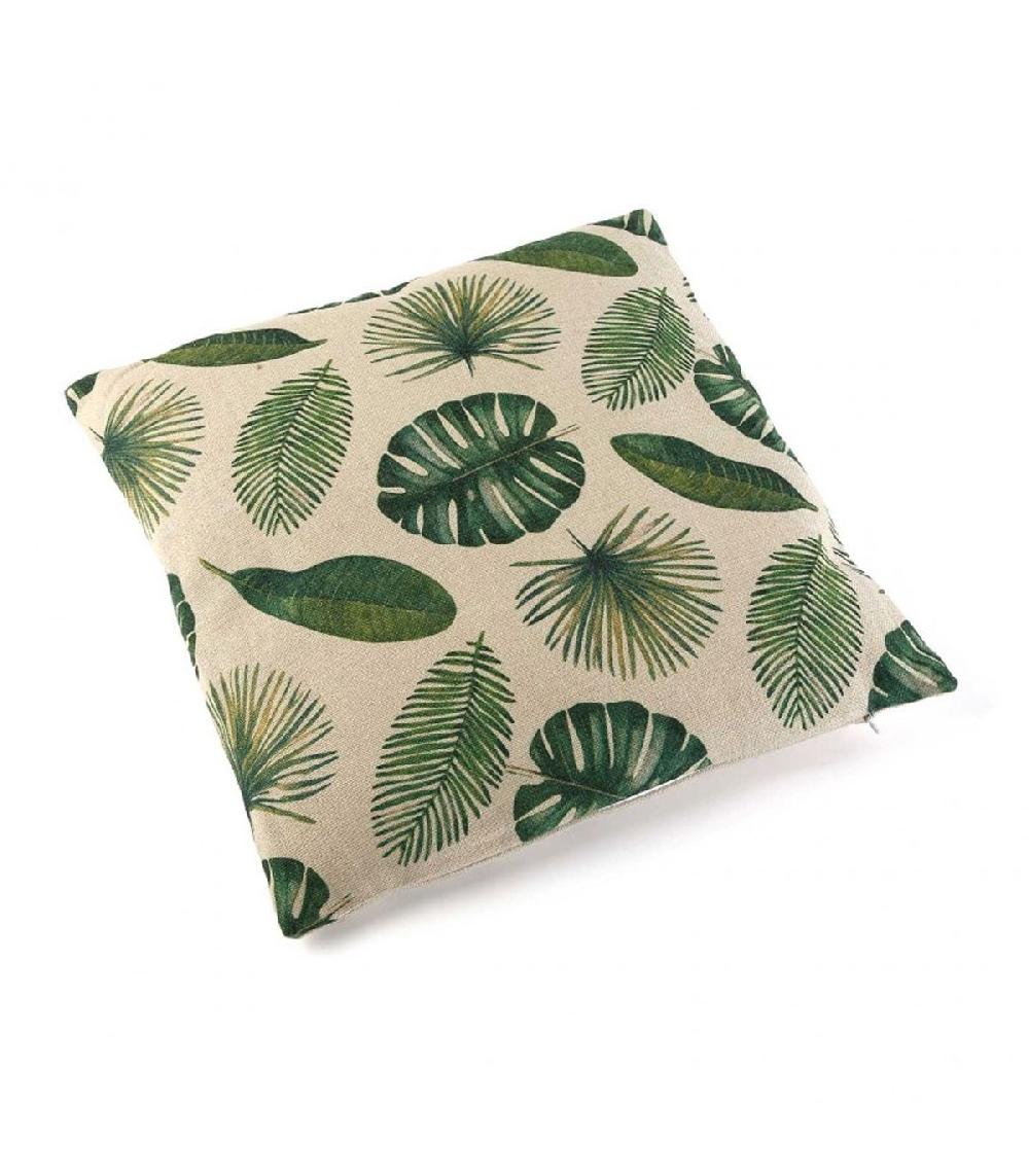 wadiga Coussin Décoratif Carré Feuilles Vertes Tropique en Polyester Effet Lin