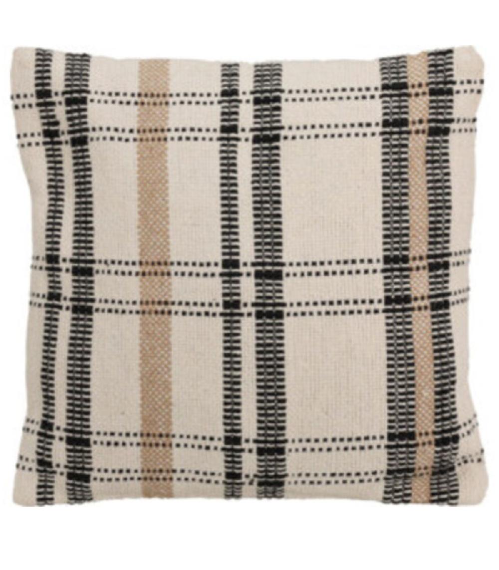 wadiga Coussin en coton à carreaux blanc marron et noir 45x45cm