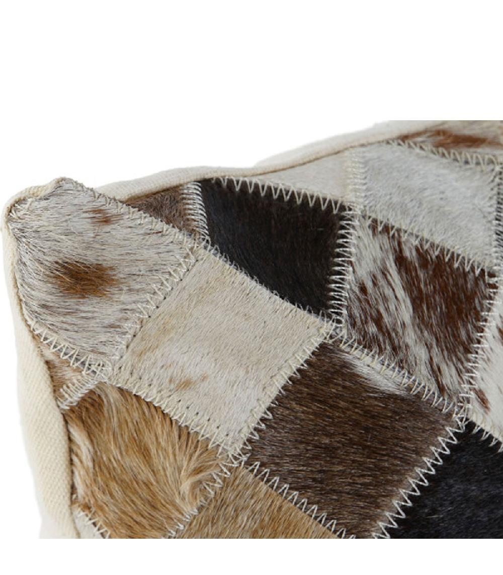 Wadiga Coussin Patchwork Cuir Marron Noir Beige 40x40x10cm