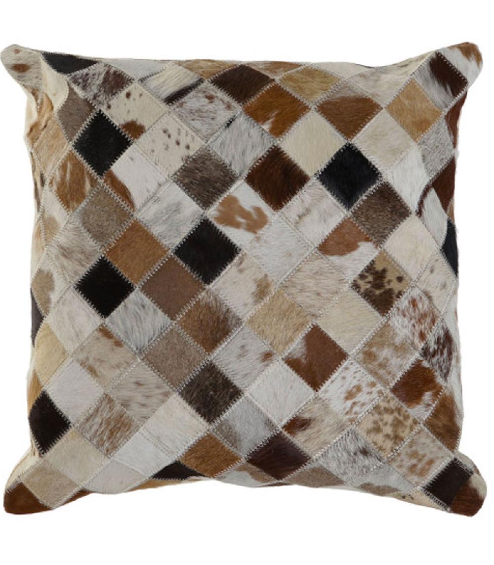 wadiga Coussin patchwork cuir marron noir beige 40x40x10cm