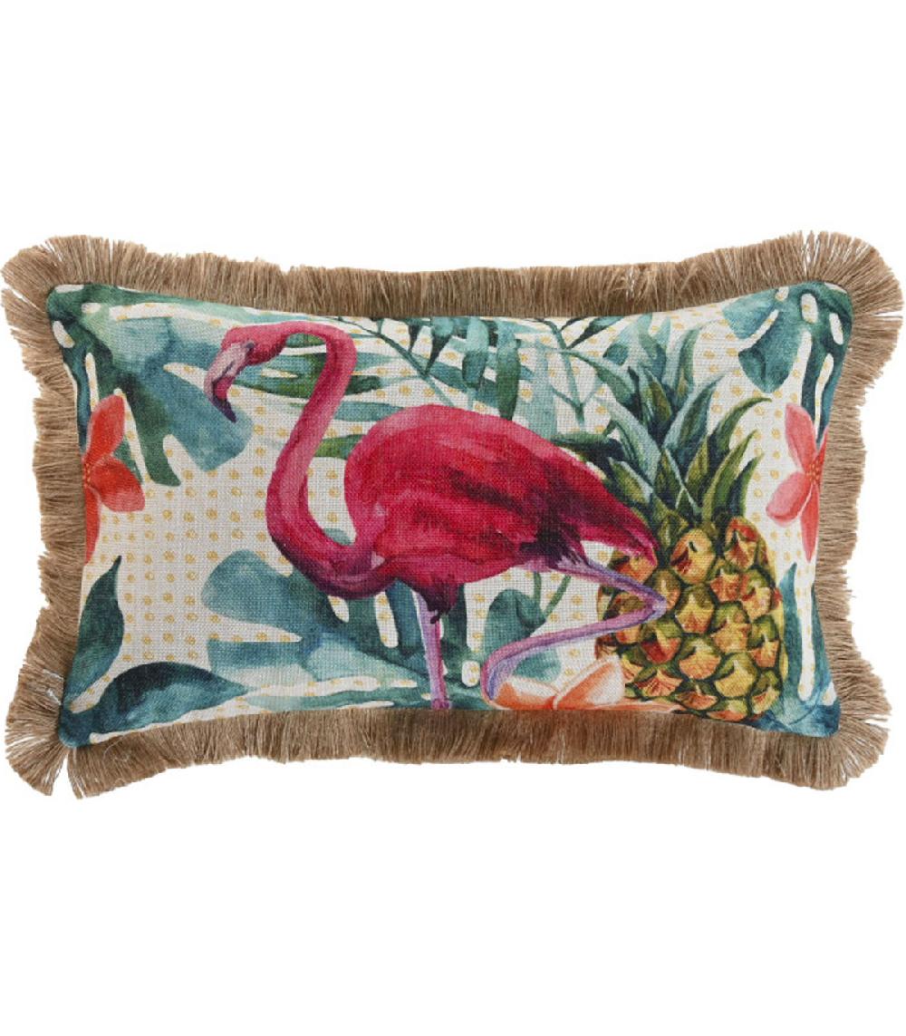 wadiga Coussin rectangulaire à frange motif exotique 50x30x10cm