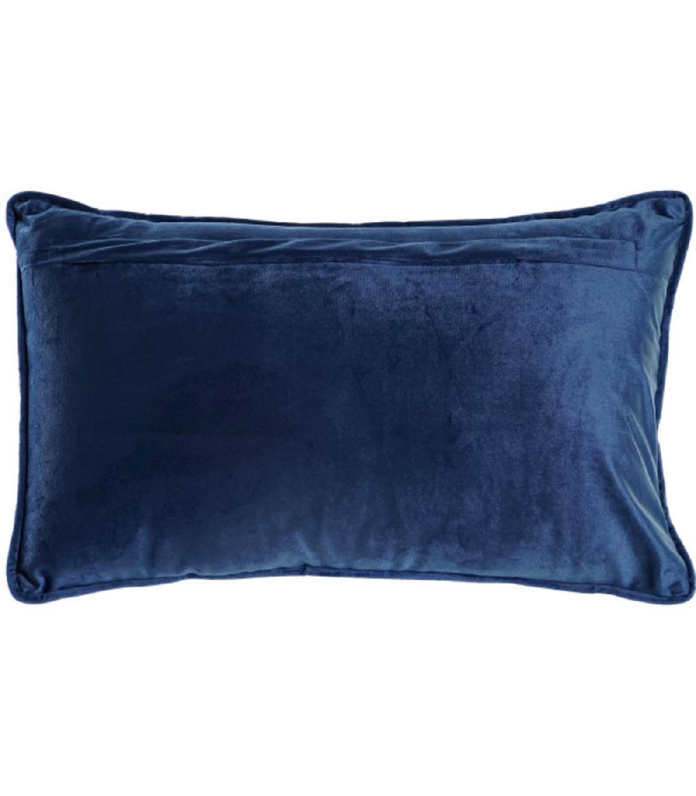 Wadiga Coussin Rectangulaire Velours Beige Et Bleu Floral 50x10x30cm