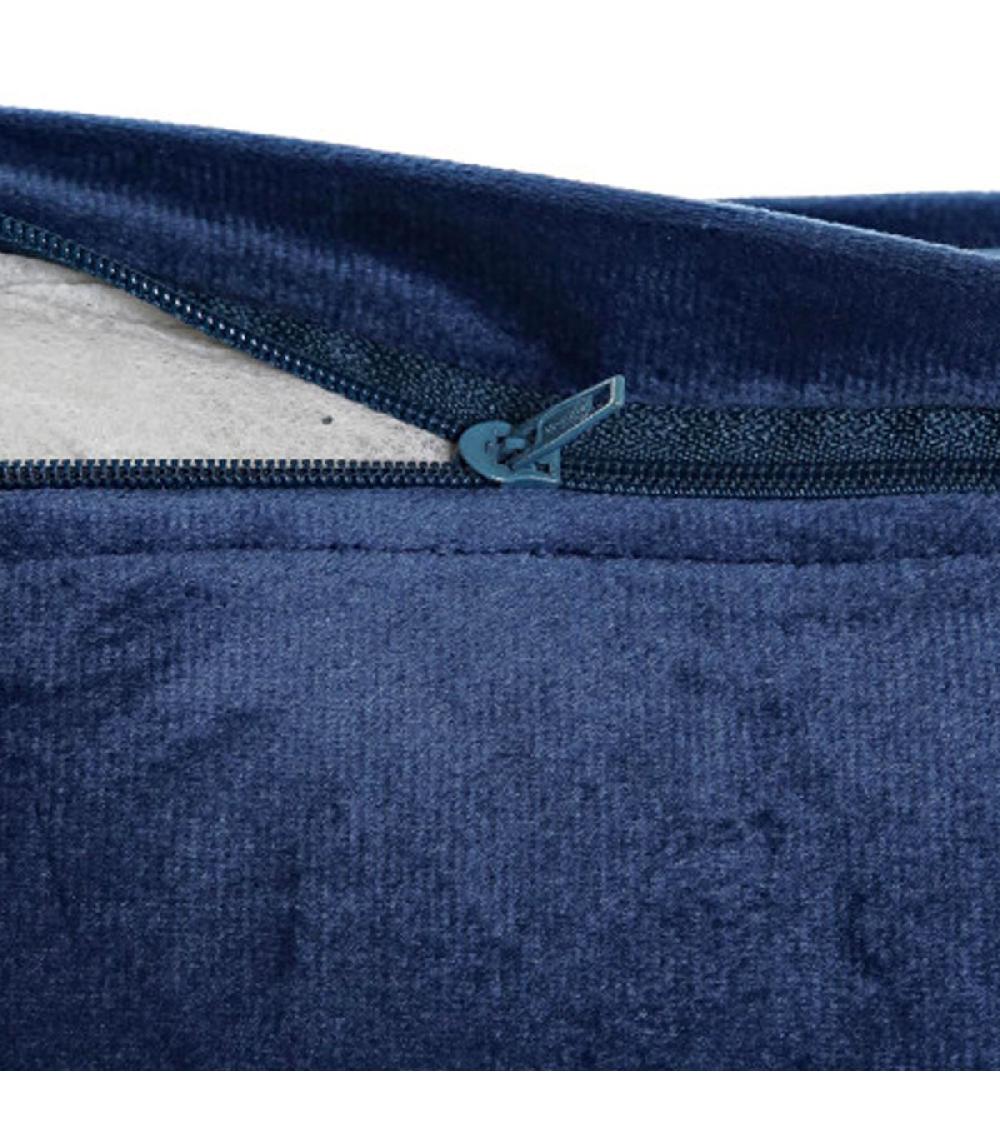 Wadiga Coussin Rectangulaire Velours Beige Et Bleu Floral 50x10x30cm