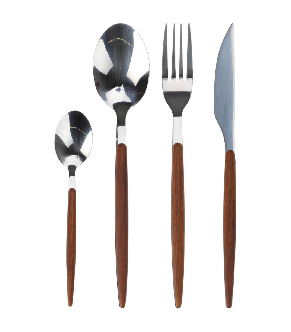 wadiga Couverts de table en acier inoxydable et ABS bois 16 pièces