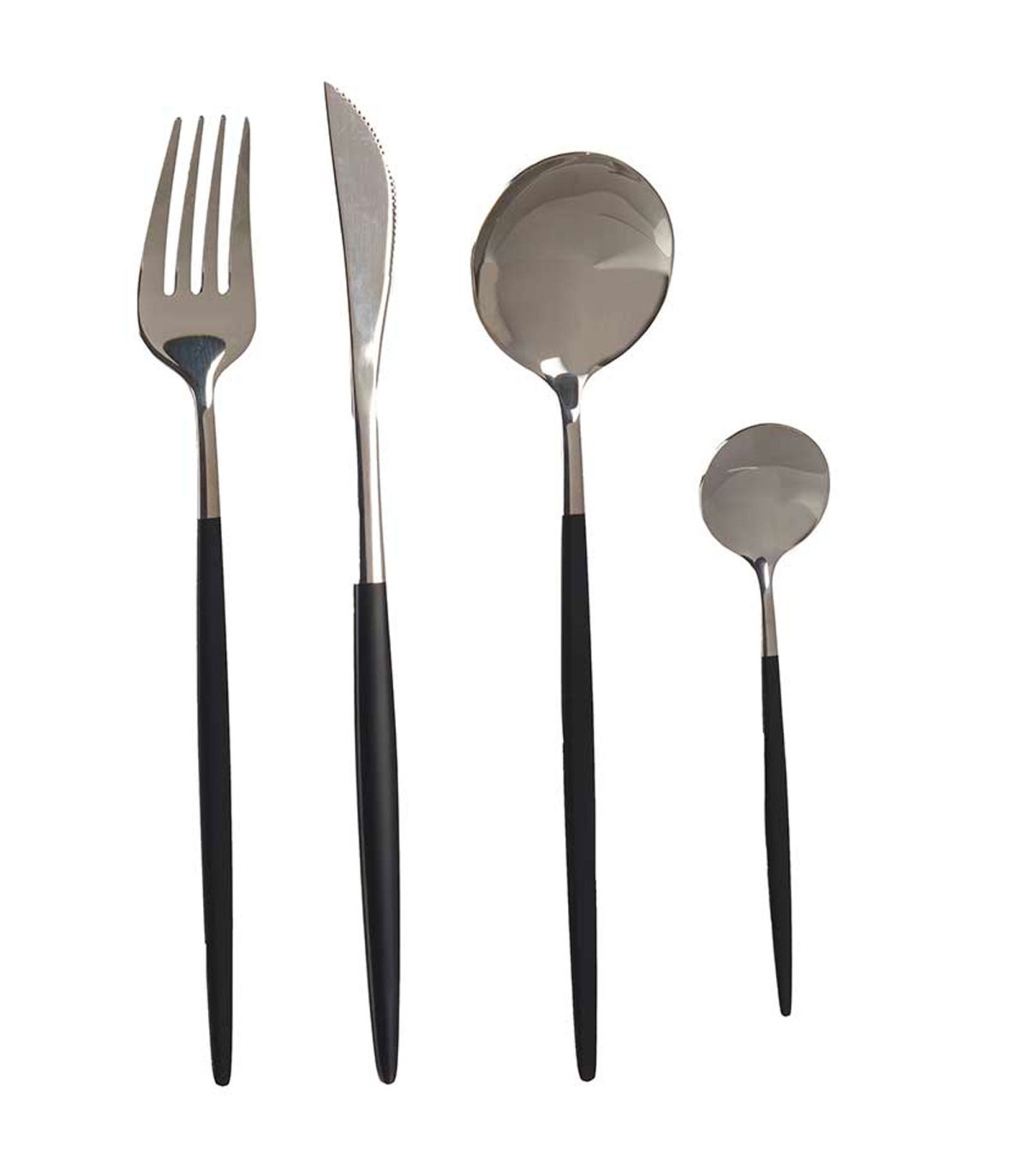 wadiga Couverts de table en acier inoxydable noir et argenté 8 Pièces