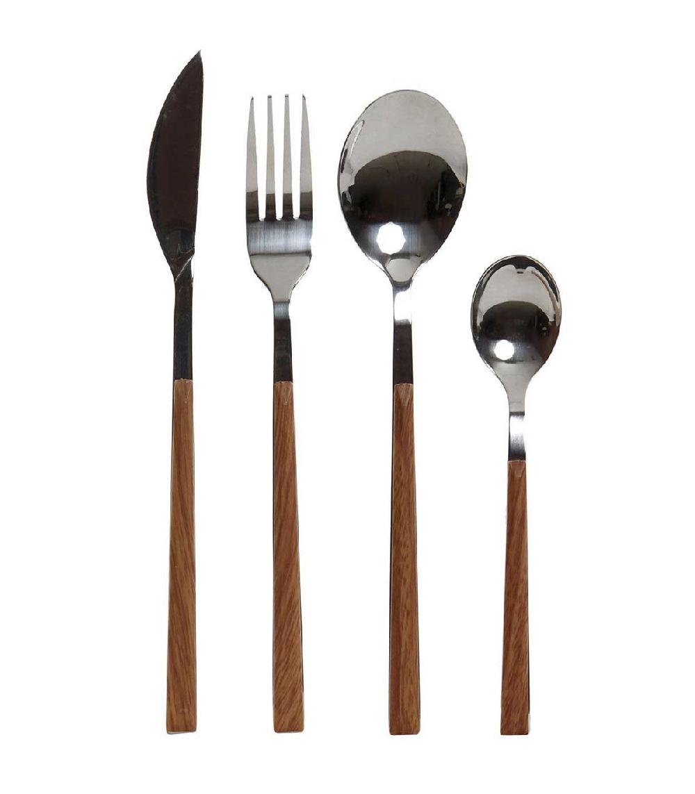 wadiga Couverts de Table en Inox et ABS Effet Bois - 16 Pièces
