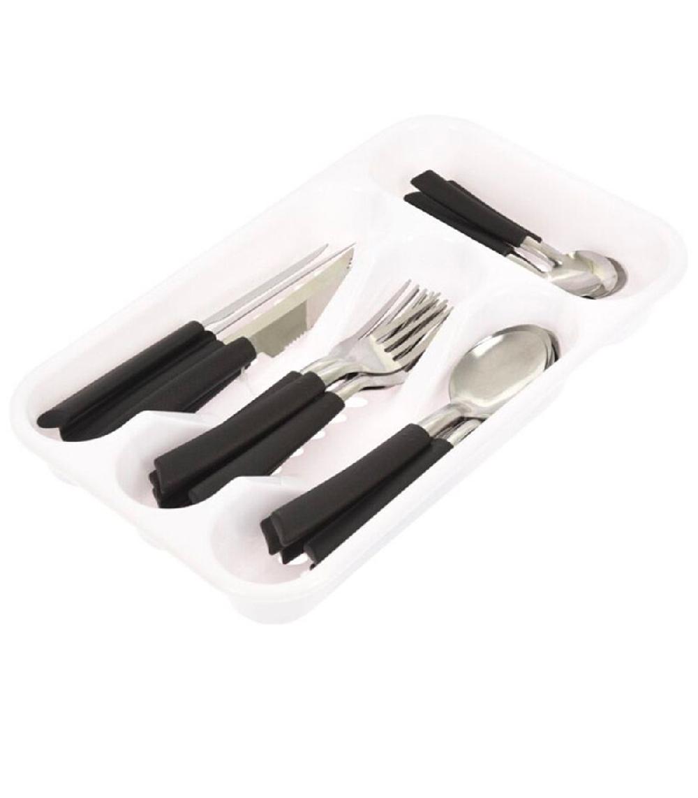 wadiga Couverts de table noir et chrome avec rangement 25 Pièces