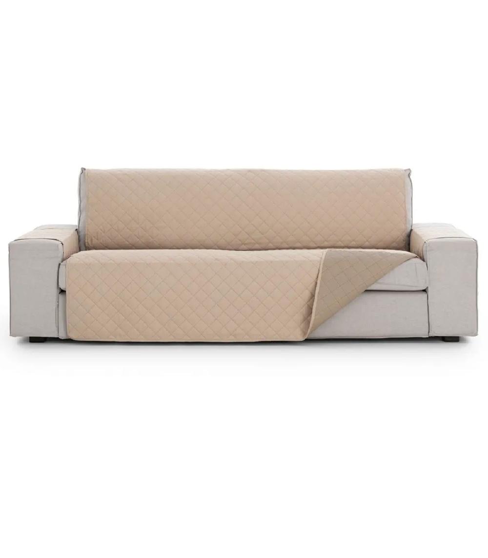 wadiga Couvre canapé 2 places de 120 à 170cm en tissu beige reversible