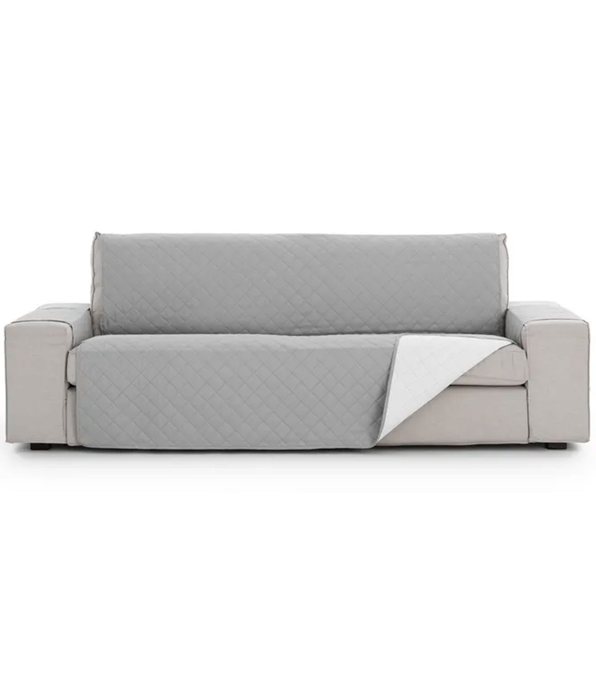 wadiga Couvre canapé 2 places de 120 à 170cm en tissu gris reversible
