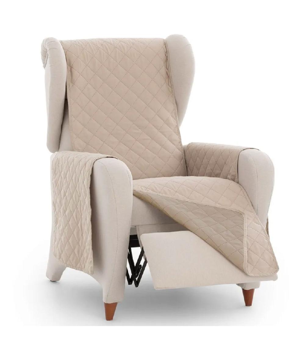 wadiga Couvre fauteuil tissu beige reversible 60 à 110cm