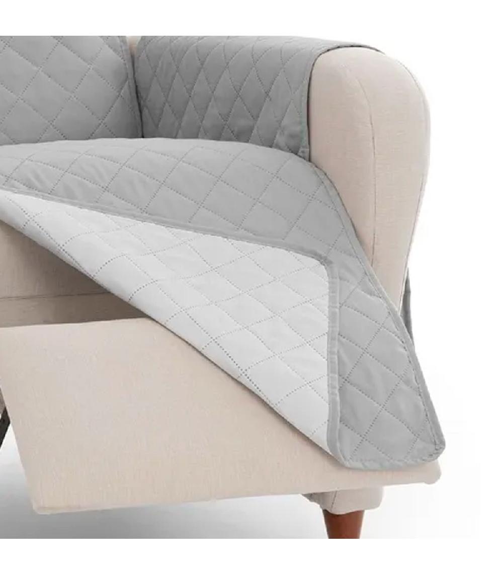 Wadiga Couvre Fauteuil Tissu Gris Reversible 60 à 110cm