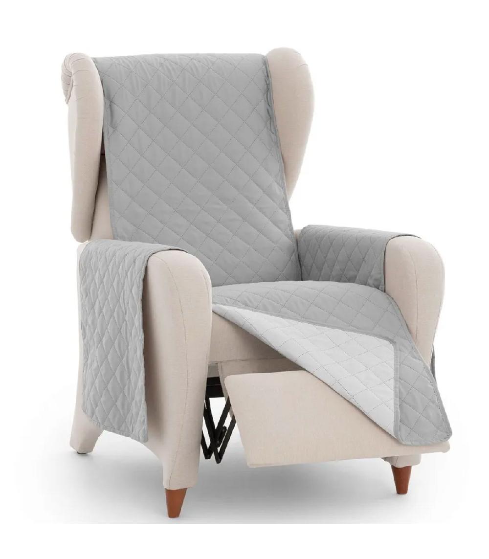 wadiga Couvre fauteuil tissu gris reversible 60 à 110cm