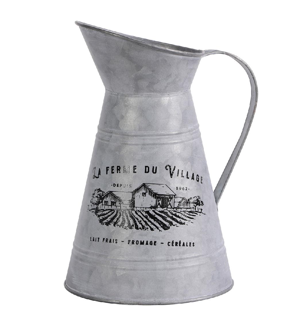 wadiga Cruche à lait métal effet zinc esprit cottage décoratif