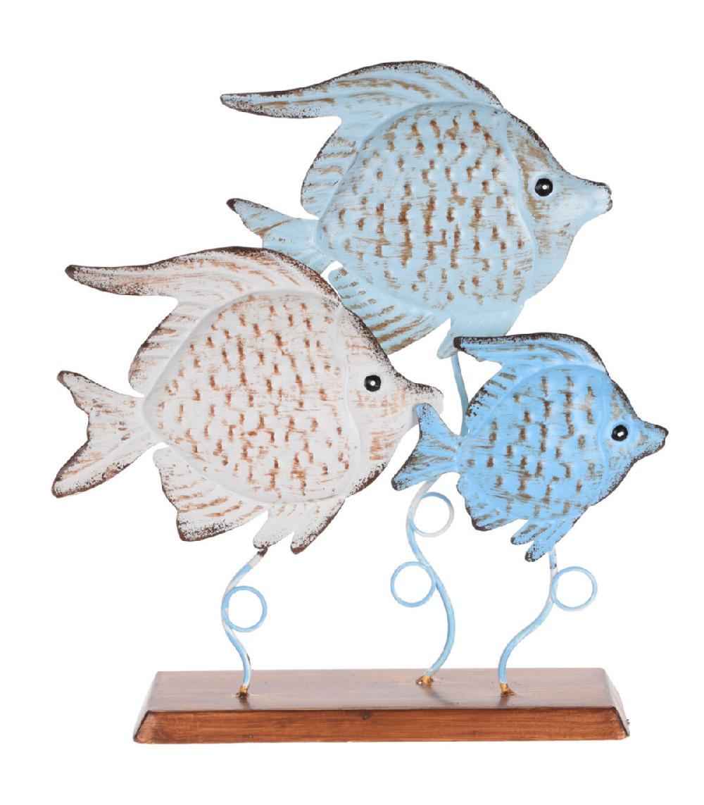 wadiga Décoration à poser métal bord de mer 3 poissons - 22x8.5x31cm