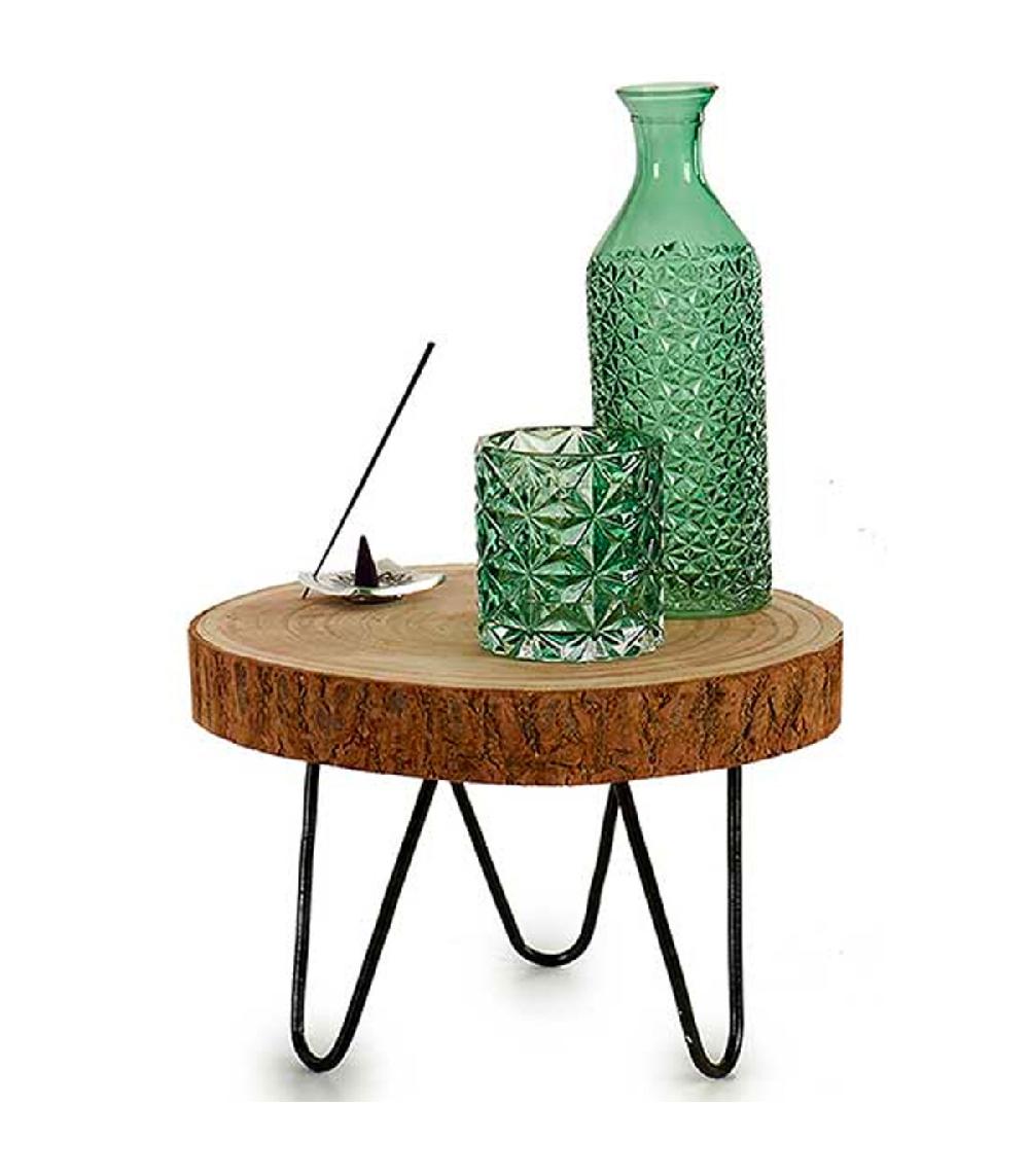 Wadiga Décoration Centre De Table En Bois Naturel Et Métal Noir 28x28x20cm