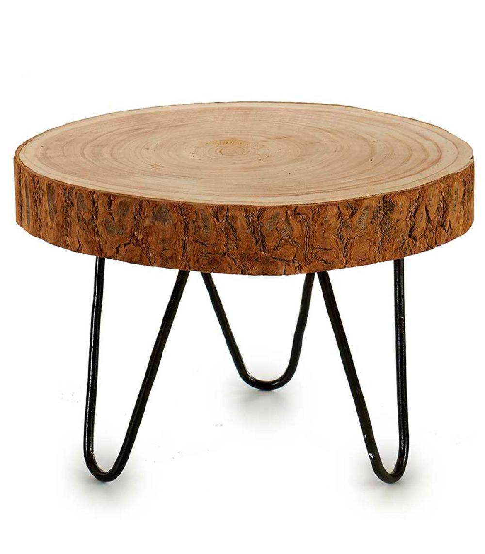 wadiga Décoration centre de table en bois naturel et métal noir 28x28x20cm