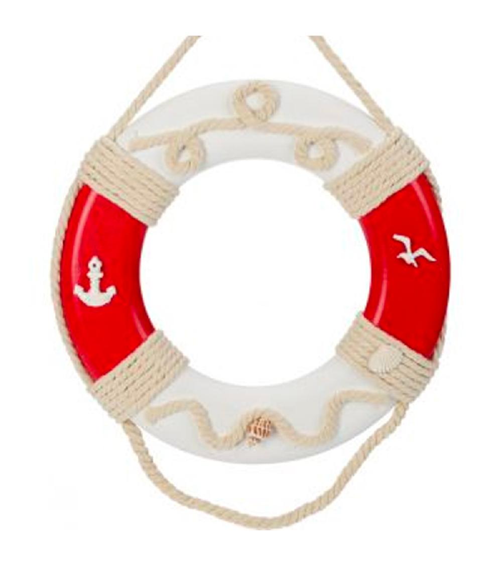 Wadiga Décoration Murale Bouée En Bois Rouge Et Blanc 30cm