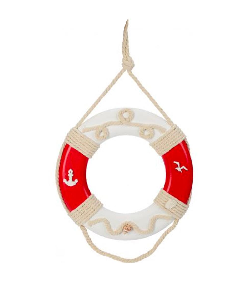 wadiga Décoration murale bouée en bois rouge et blanc 30cm