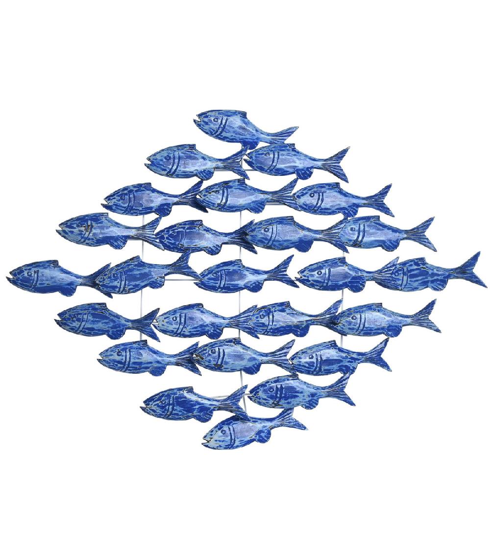 wadiga Décoration murale en bois sculpté banc de poissons 80x10x80cm