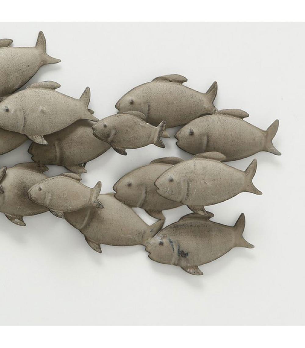 Wadiga Décoration Murale En Métal Banc De Poissons 62x5x28cm