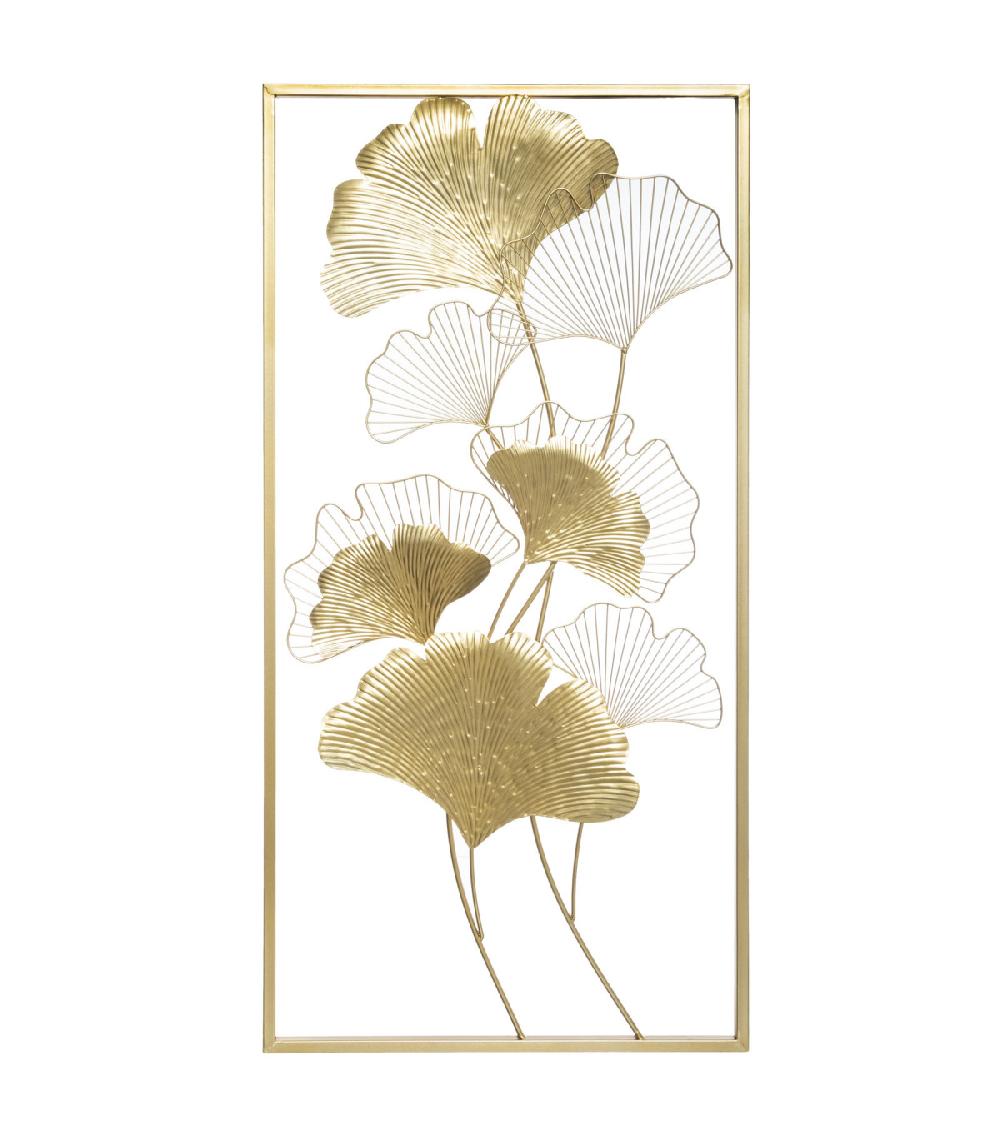 wadiga Décoration murale en métal doré gingko 50x100cm