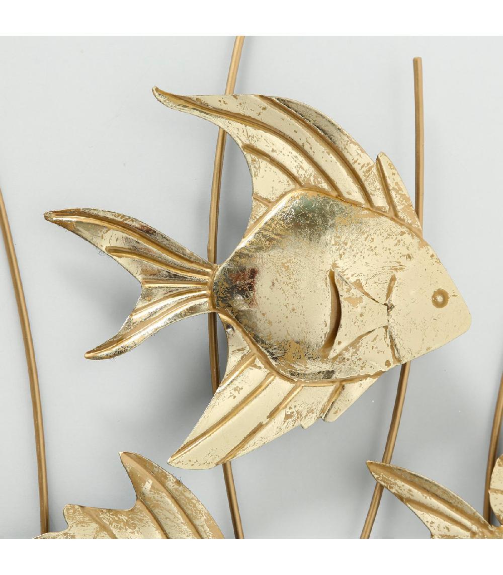Wadiga Décoration Murale En Métal Doré Poissons 87x47x4cm