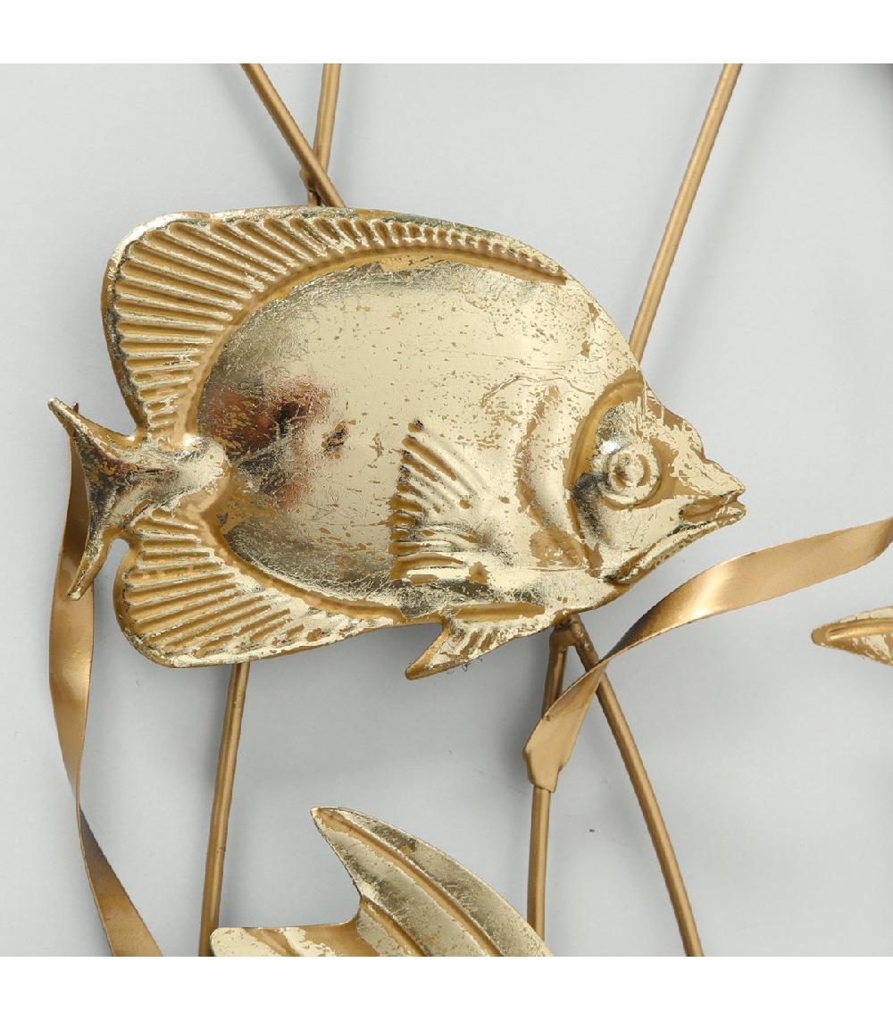 Wadiga Décoration Murale En Métal Doré Poissons 87x47x4cm