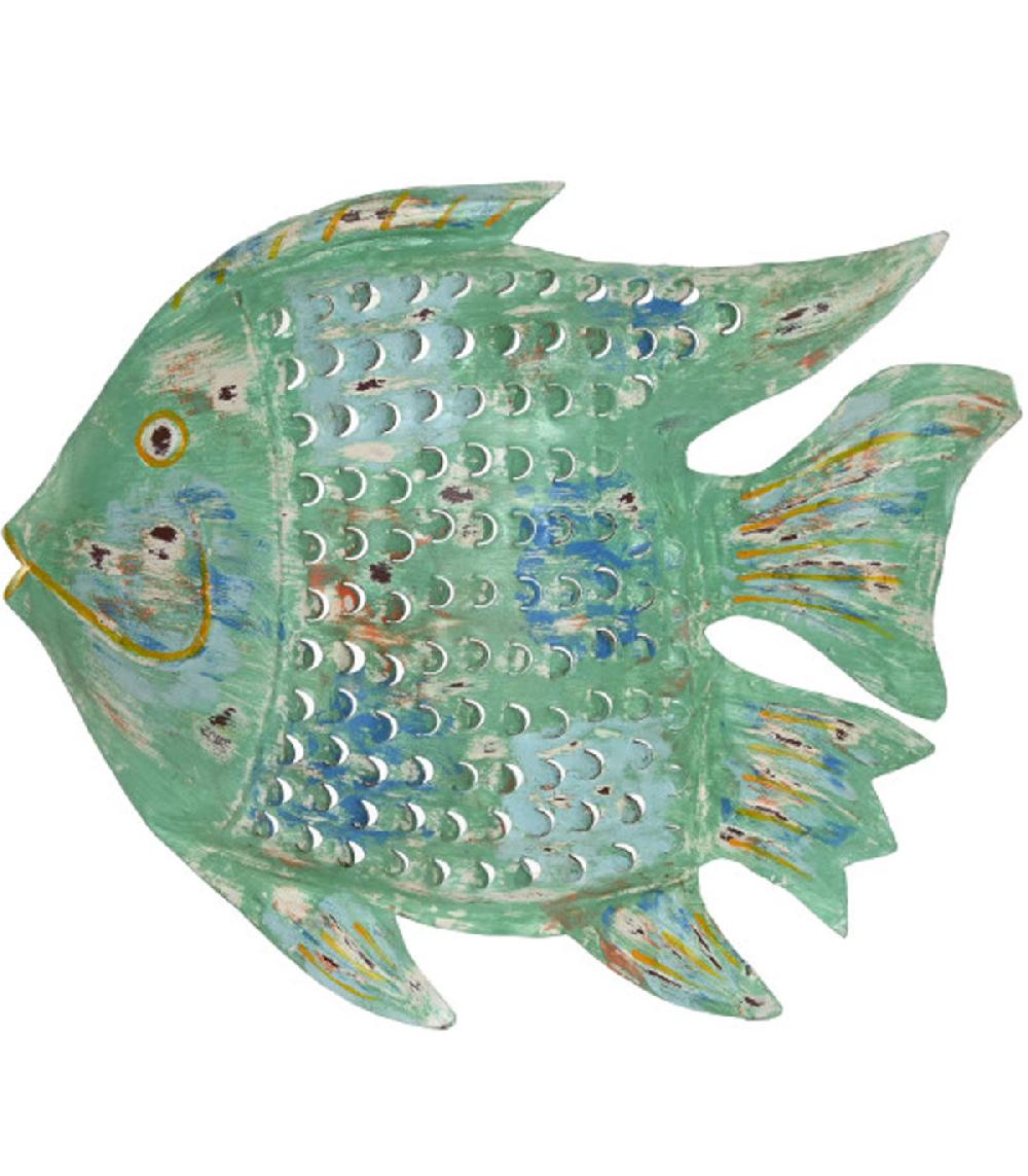 wadiga Décoration murale en métal poisson turquoise 61x11x51cm