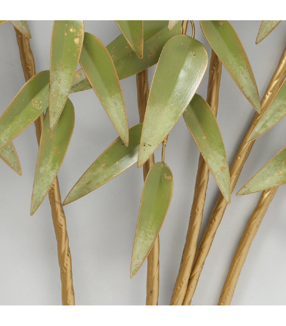 Wadiga Décoration Murale En Métal Vert Et Doré Bambou 92x88x10cm