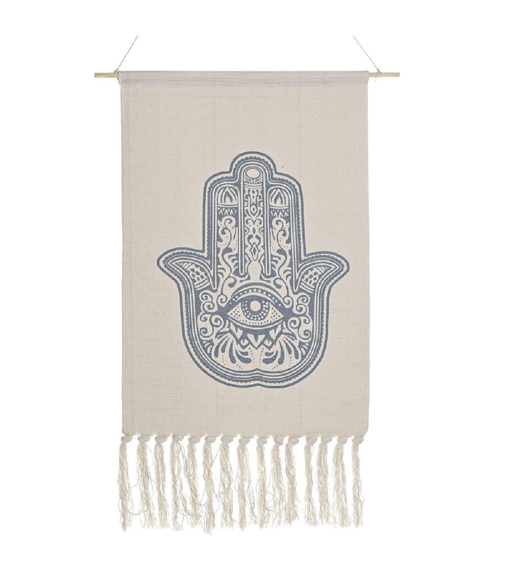 wadiga Décoration murale suspension coton à frange main et oeil 50x70cm