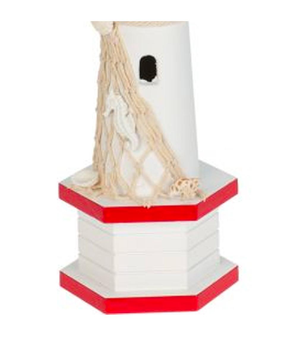 Wadiga Décoration Phare En Bois Rouge Et Blanc 9x9x28cm