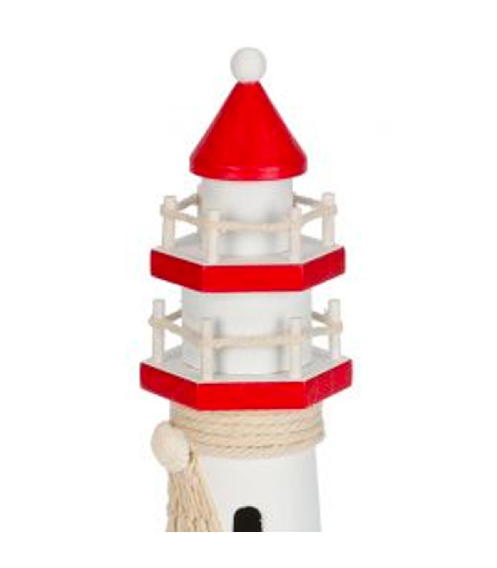 Wadiga Décoration Phare En Bois Rouge Et Blanc 9x9x28cm