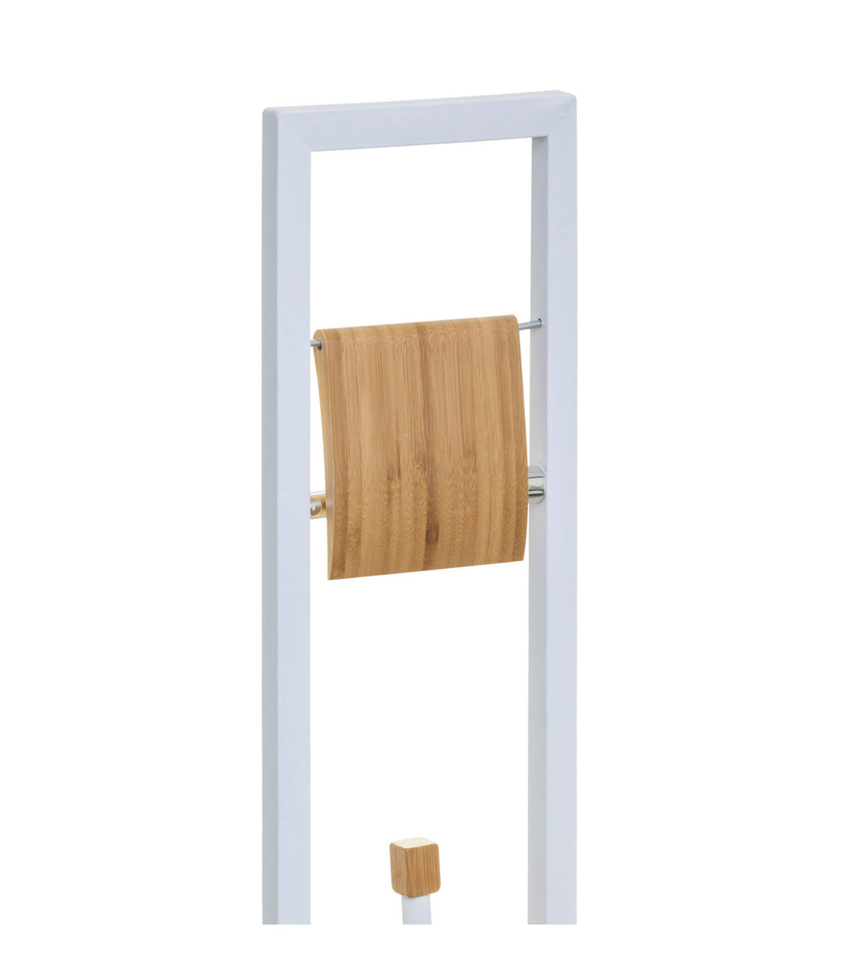 Wadiga Dérouleur Papier + Brosse WC Métal Blanc Et Bambou